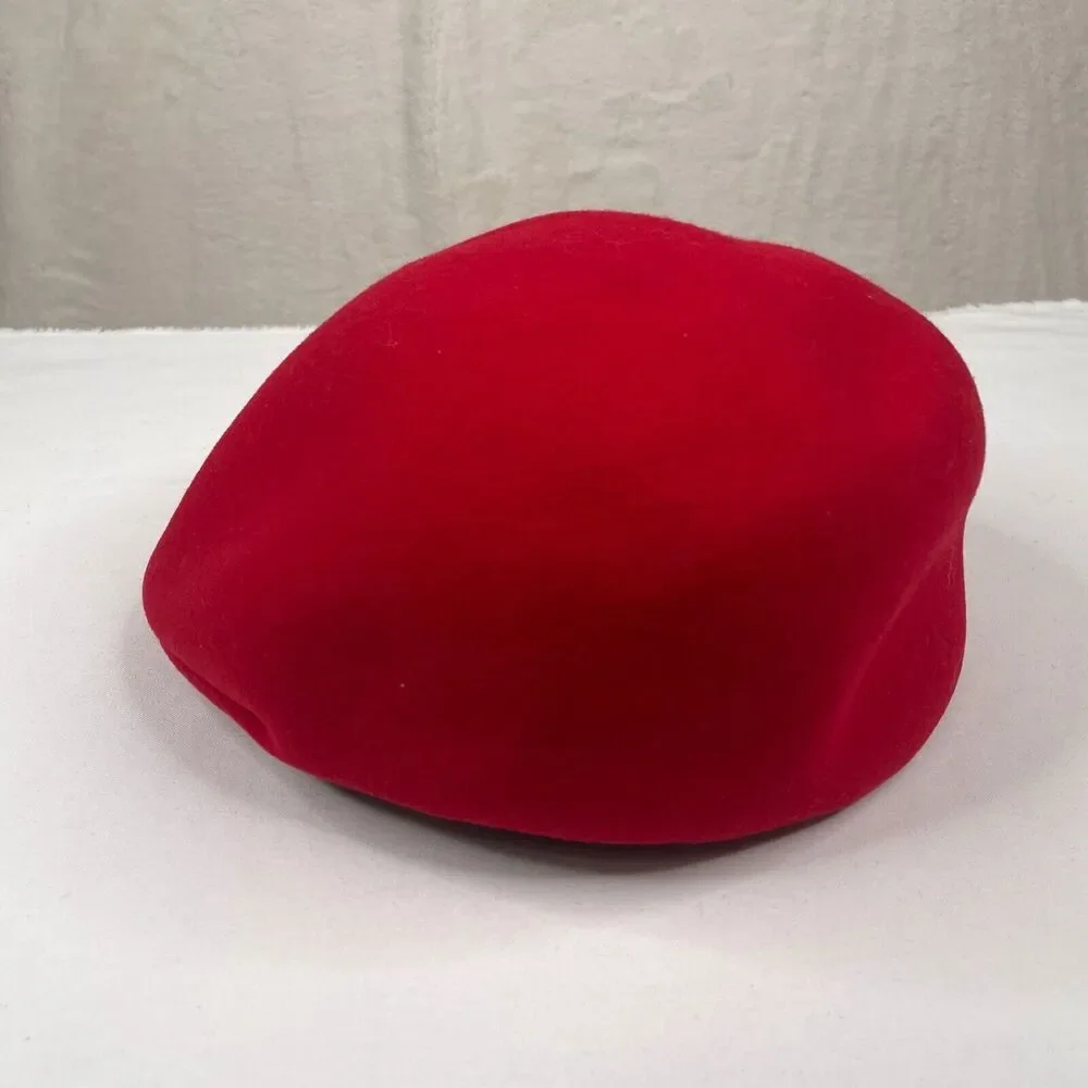 Vintage Basque Red French 100% Wool Beret Made In France Unknown Crest